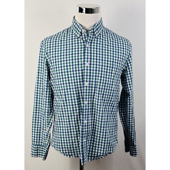 J Crew Large Slim Untucked Flex Washed Shirt Blue Green Plaid Button Down - Picture 2 of 5